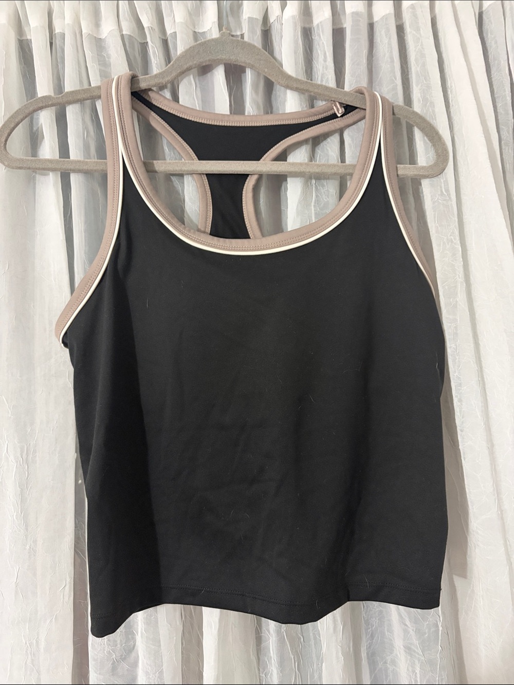 Black Danskin Racerback Tank Top with Beige Trim